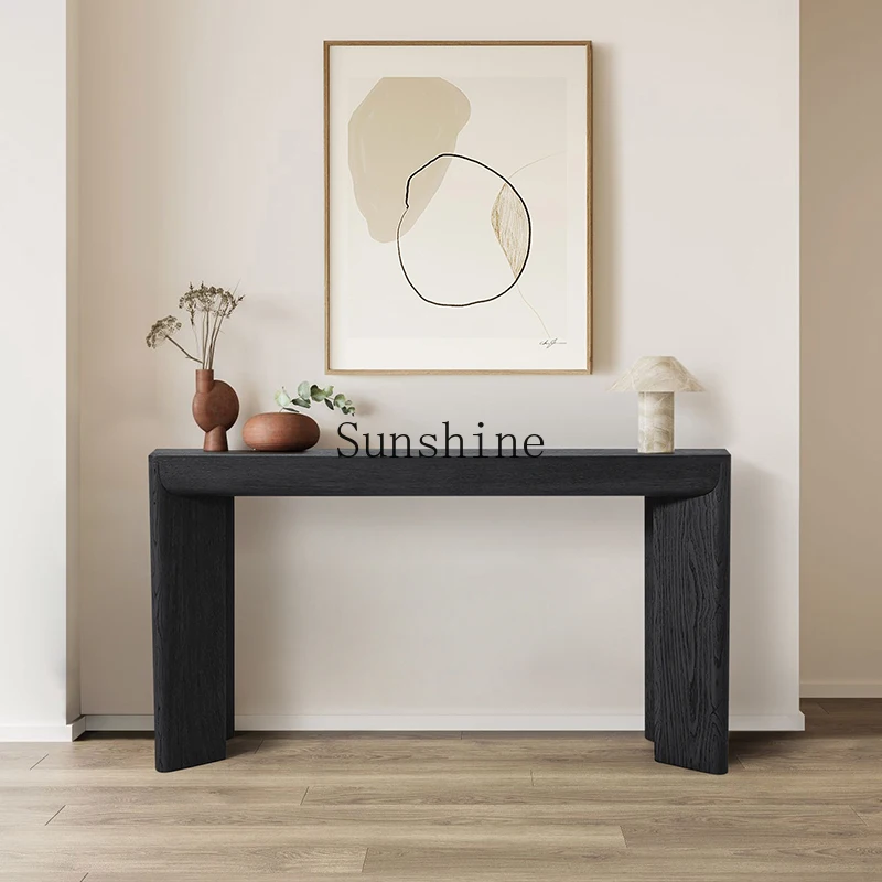 Italian minimalist solid wood porch table, high-end entry table against the wall