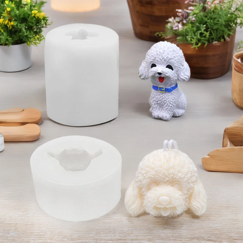 3D Stereoscopic Teddy Dog Head Silicone Mold; Animal Scented Candle Mold