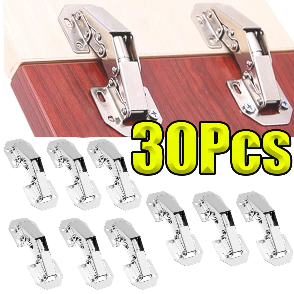 1-30Pcs Cabinet Hinges Stainless No-Drilling Hole Cupboard Door Buffer Hinge Hidden Hinges for Cabinet Doors Flush Mount Hinges