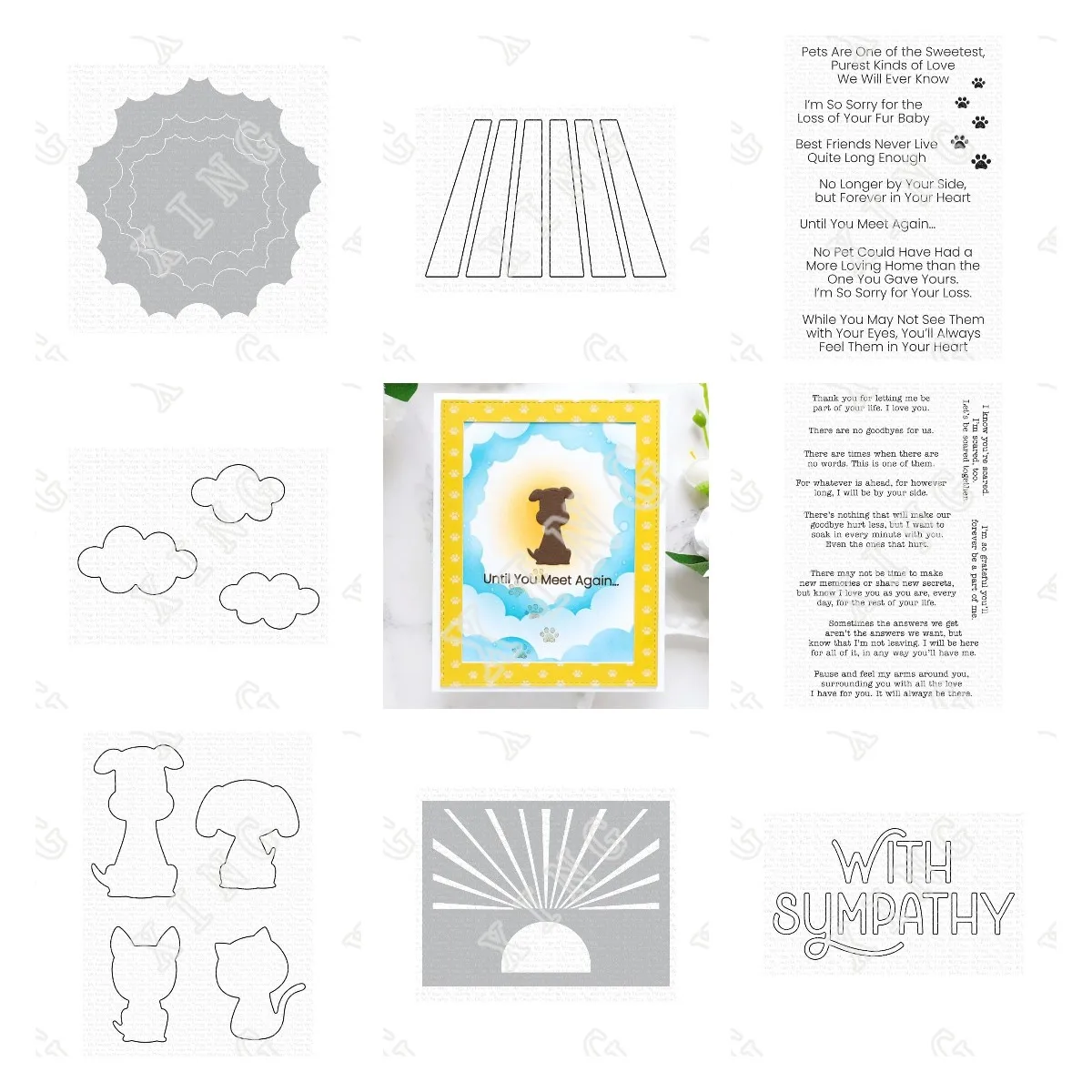 Clear Stamps with Sympathy Cutest Ever DiesGlow Through the Clouds StencilRainbow Bridge, There Are No Goodbyes, Pet Silhouettes