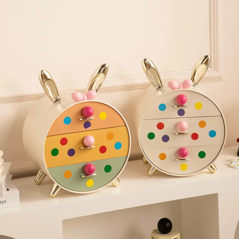 Cute Rabbit Hair Clip Desktop Stationery Storage Box Multi-Layer Drawer Type Student Dormitory Cosmetic Organizer