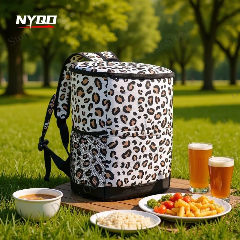 

Термосумка-рюкзак с леопардовым принтом, переносная сумка-холодильник на два плеча для пикника, кемпинга, охлаждения вина и пива