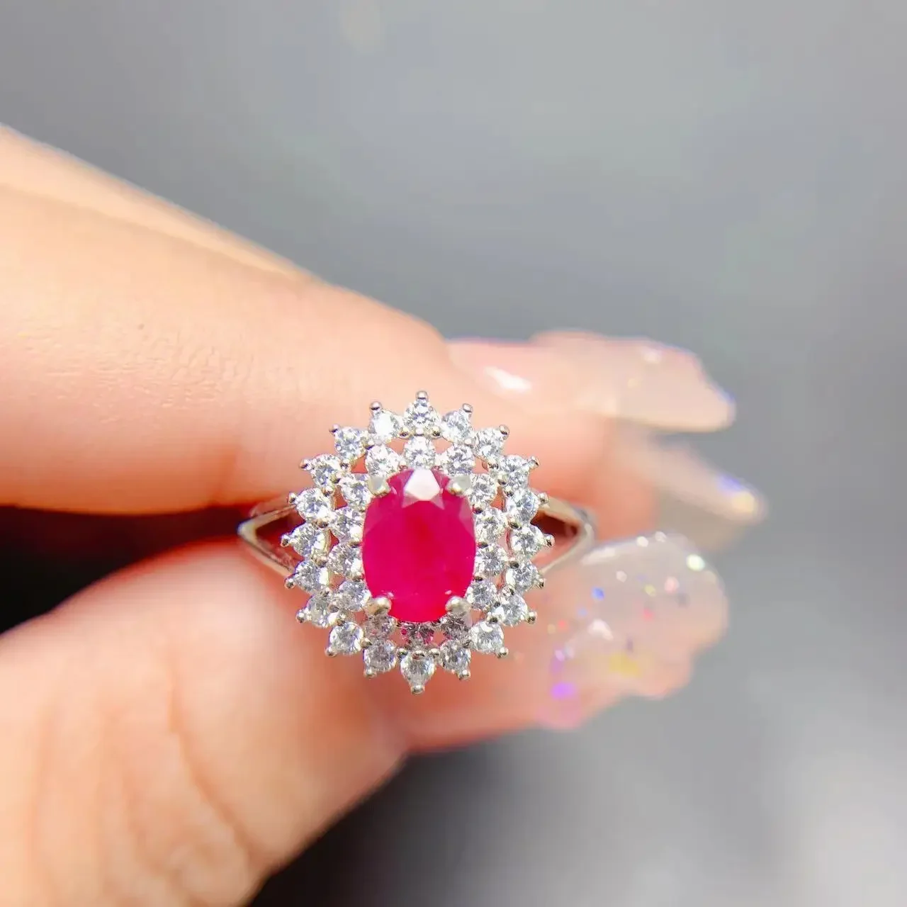 

Natural Ruby Jewelry Gift for Woman Natural Myanmar Ruby 5mm*7mm 925 Silver Fashion Ring for Office Woman Ruby Wedding Jewelry