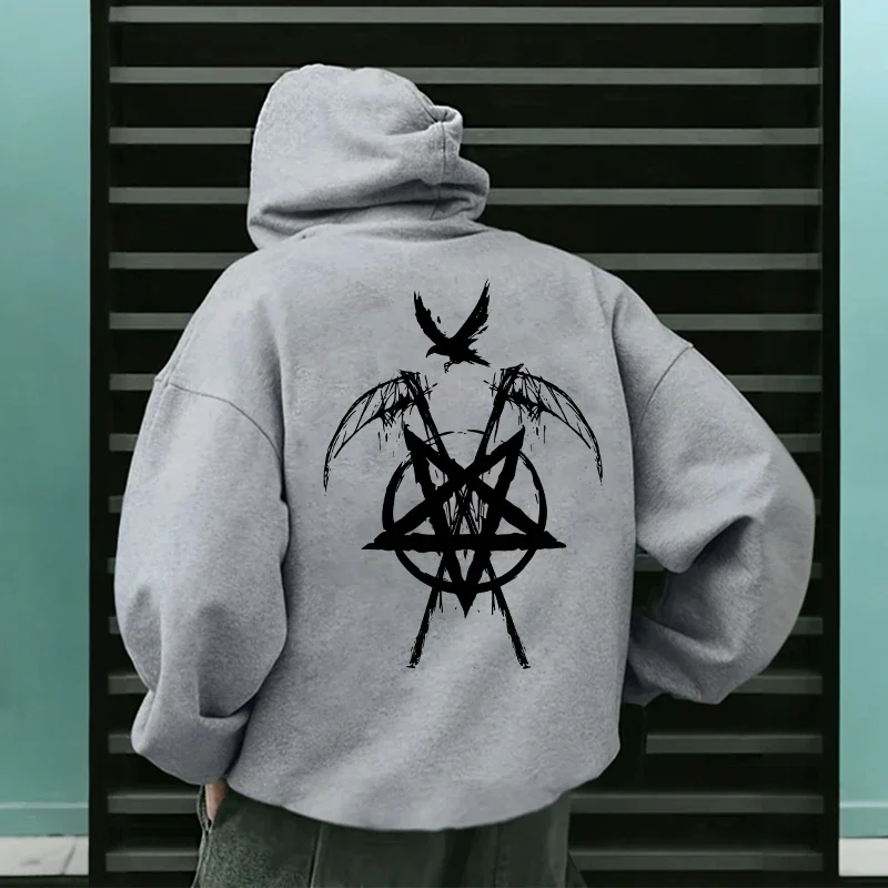 2025, trendige Herren-Kapuzenpullover, Satan-Pentagramm-Druck, Herbst-Winter, lässige Sportbekleidung, urbane Mode, Hoodies, männliche Top-Outwear