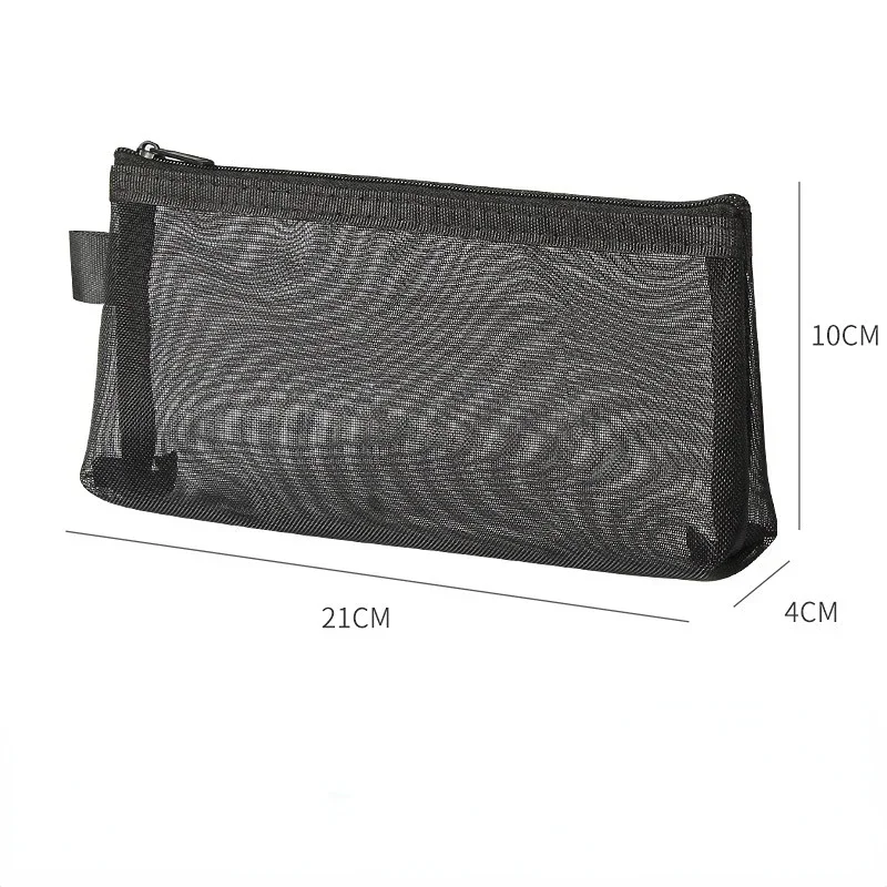 Grey Black Makeup Case Large Capacity Mesh Transparent Cosmetic Brush Bags Students Solid Color Zipper Nylon School Pencil Case