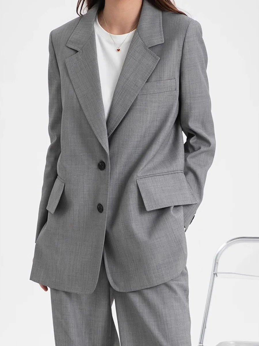 Grey Women's 2 Piece Set Suit Single-Breasted Blazer Business Casual Daily Work Outfits Elegant Pantsuit Set Customize