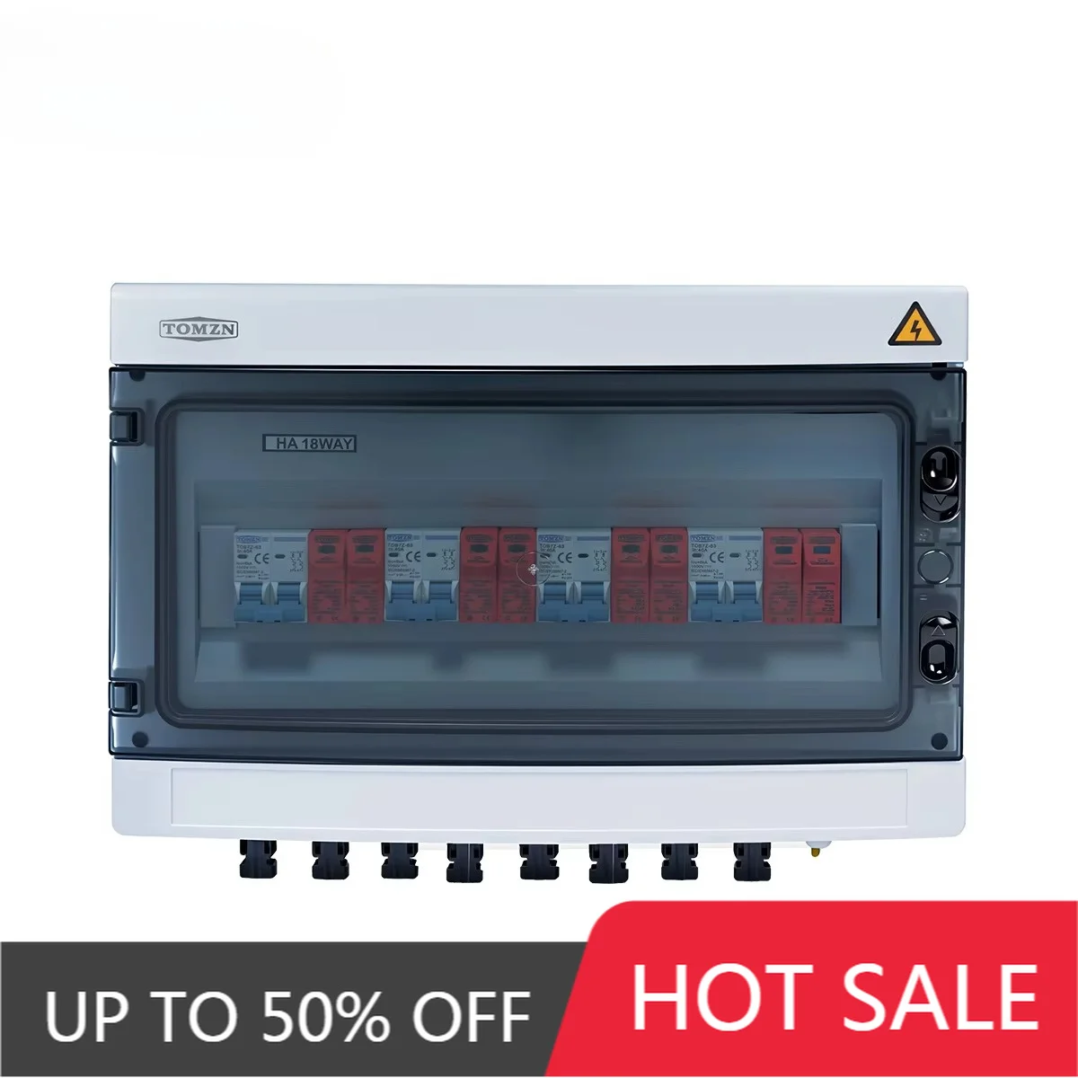IP65 TOMZN HT Series 8 Way Photovoltaic Junction Box DC600V With 2P MCB Fuse SPD Multiple Current Specs Outdoor