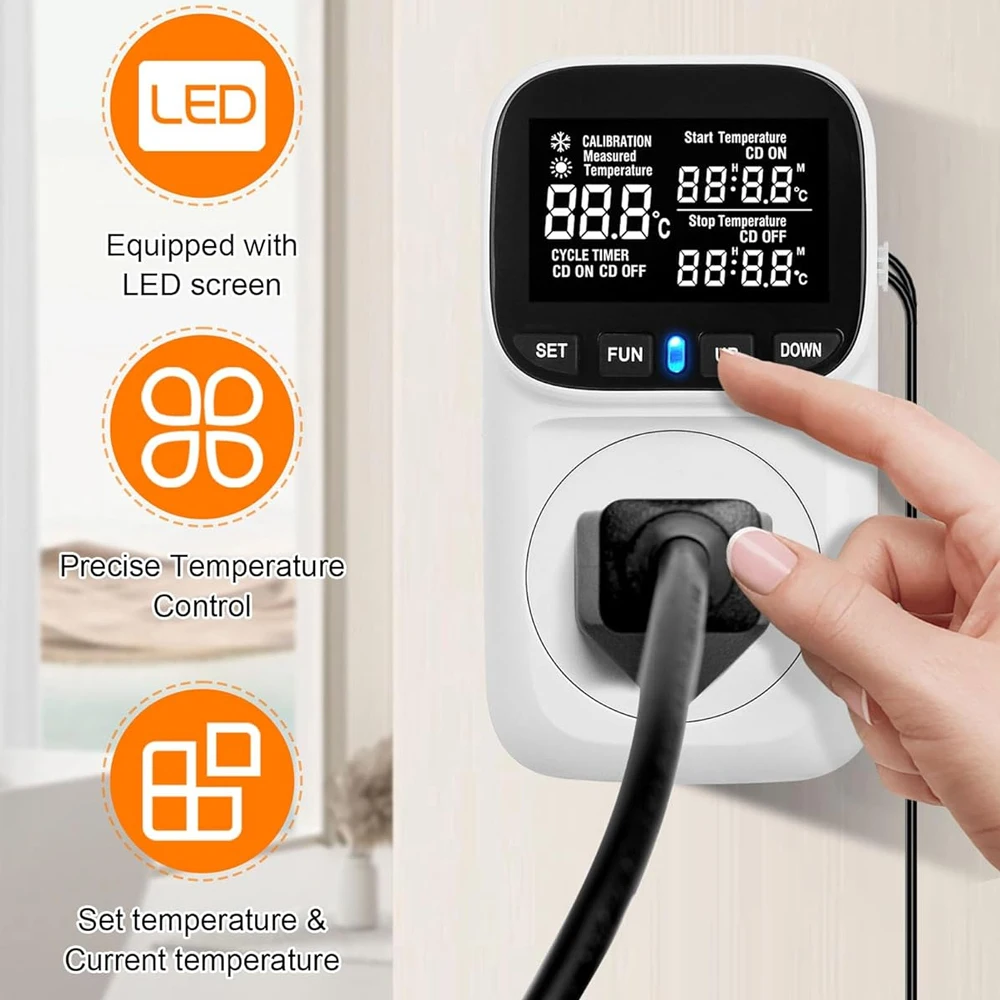 LCD Digital Thermostat 16A EU Plug Heating Cooling Temperature Controller Socket High-Precision Socket Outlet With Timer Sensor