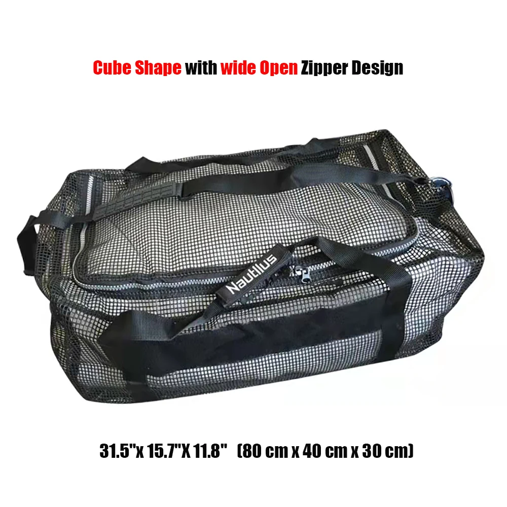 Equipo de Buceo Divng, bolsa de lona de malla con correa para el hombro, 96L, Extra grande, con forma de cubo, resistente, bolsillo con cremallera