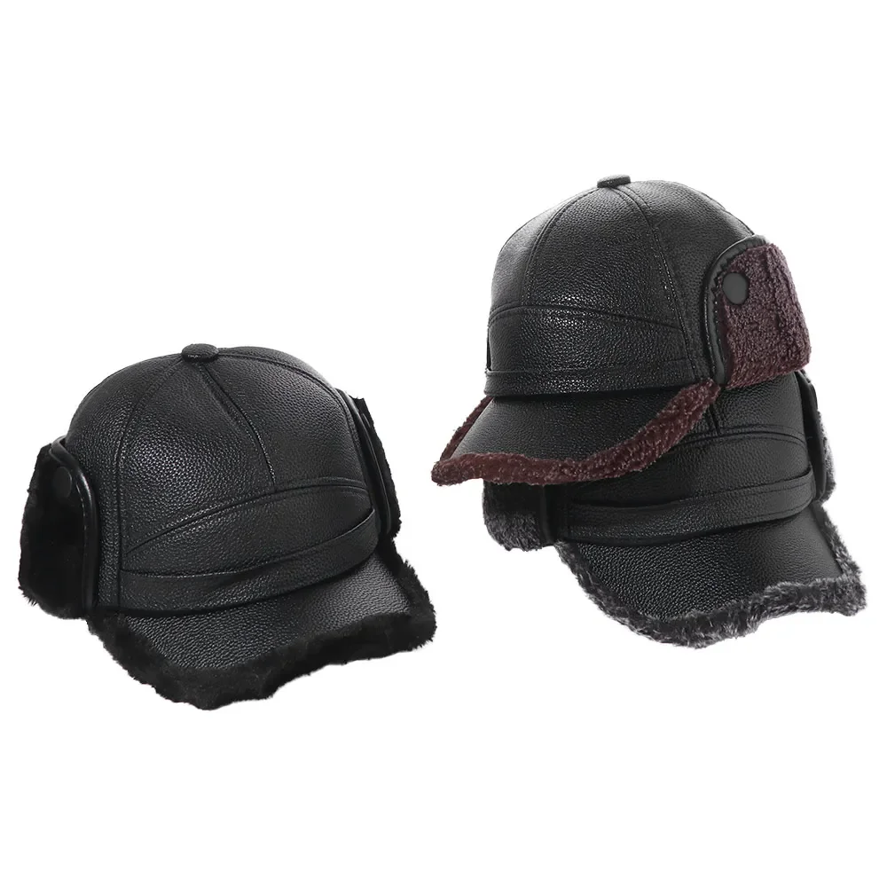 الشتاء الدافئة قبعة بيسبول الرجال الجلود أفخم Snapback قبعة مع غطاء للأذنين سدادات حماية الأذن قبعة الصيد التزلج أقنعة أبي قبعة