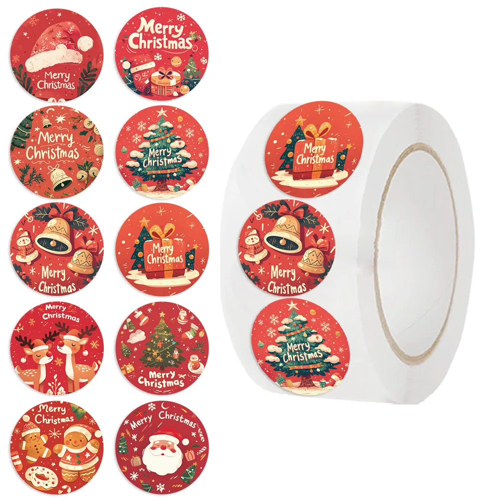 500pcs Christmas Red Cartoon Stickers Roll Decals for Envelope Encourage Praise Reward Student Work Sealing Label Toys