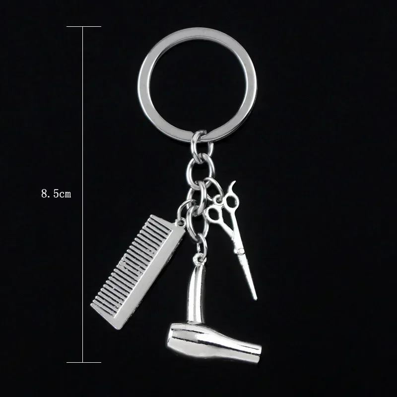 Mini cute keychain hairdressing scissors hair dryer comb  car keyrings pendant