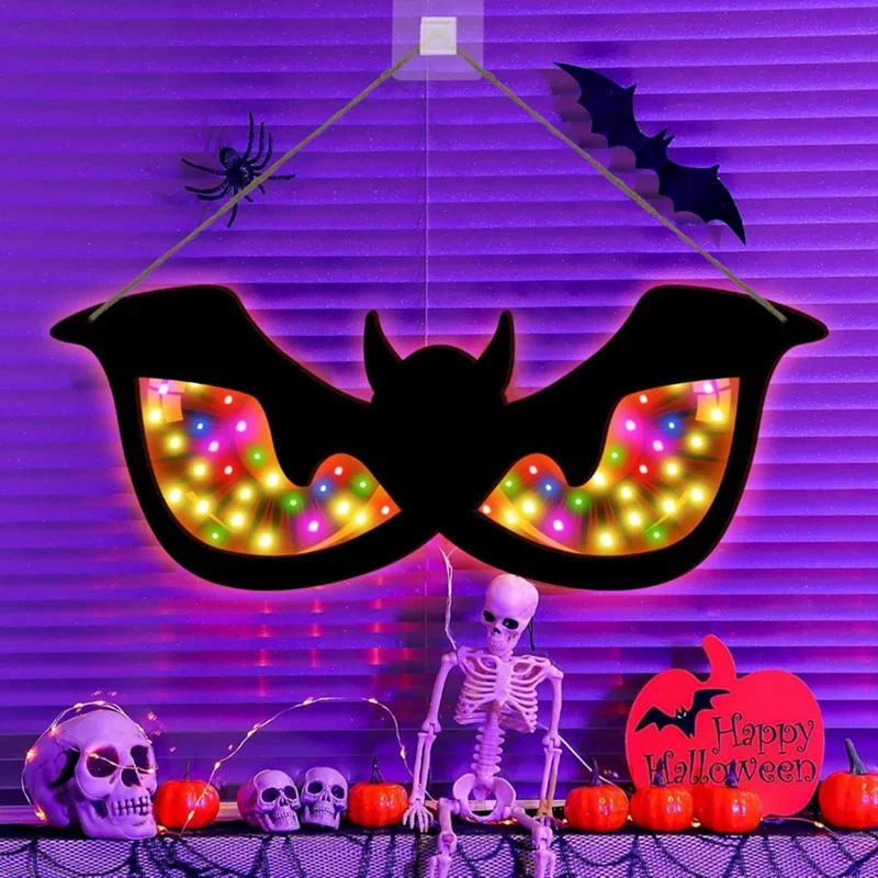 Occhi luminosi in legno pendenti a LED per feste di Halloween senza batteria Decorazione per la casa per feste di Halloween