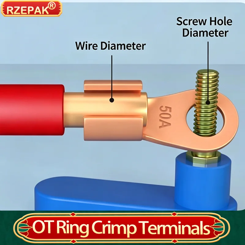 OT Ring Crimp Terminal Bare Red Copper  Cable Lugs 3A-1000A Electrical Wire Connectors For Battery Solar Auto Marine 2~10Pcs