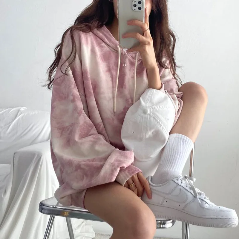 

Толстовки женские Tie Dye модная свободная уличная одежда Harajuku повседневные молодые крутые женские унисекс весенний корейский стиль Толстовка уютный шик
