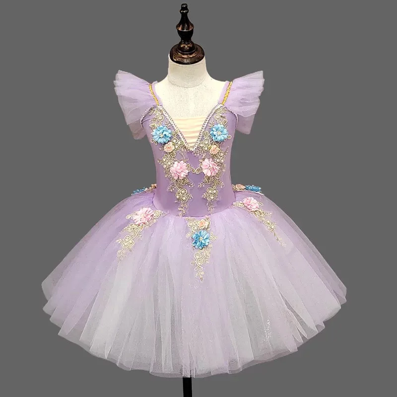 Girls Floral Princess Ballet Tutu Dress Kids Swan Lake Ballerina Costume for Recital Teeange Romantic Long Ballet dancing dress