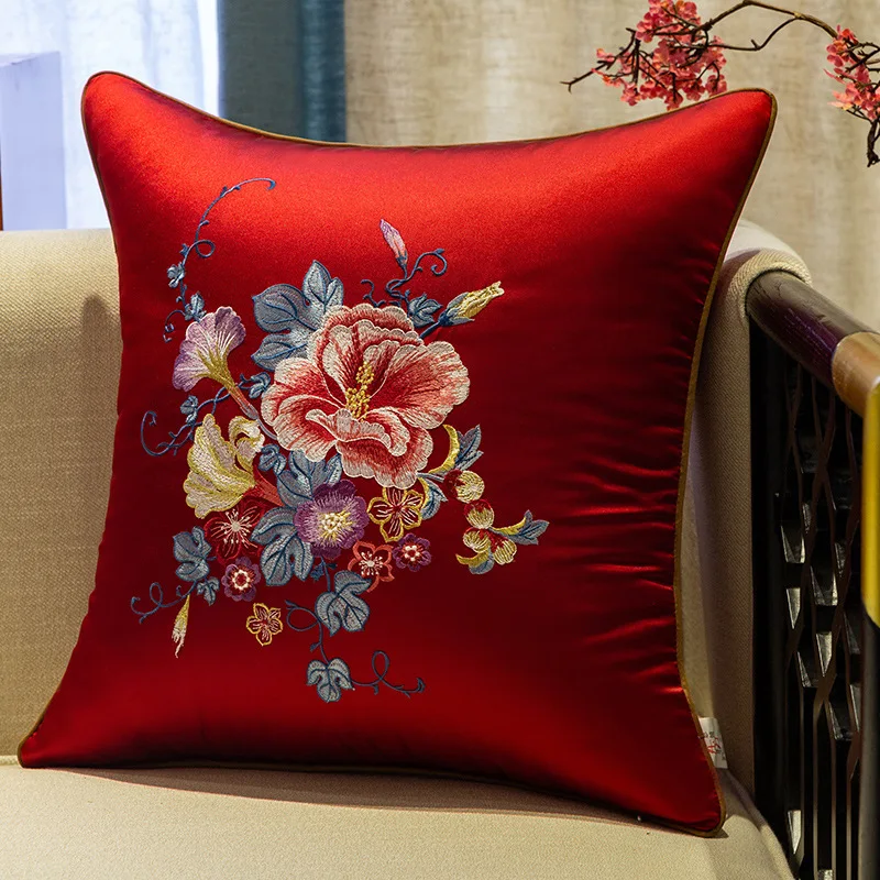 2026 Sofa Throw Pillow New Chinese Embroidery Pillow Living Room Mahogany Festive Waist Cushion Cover for Hotel Restaurant Home