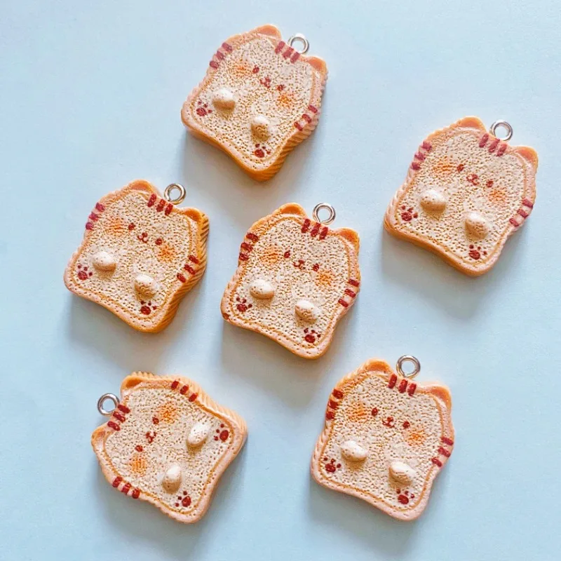 10pcs Animal Toast Bread Cat Resin Charms Pendant Jewelry Making Supplies Keychain Necklace Earrings Pendants DIY Findings