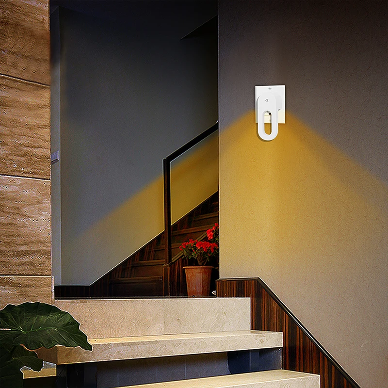 Presa per luce notturna a parete con spina ue/usa con sensore crepuscolare lampada bianca calda a risparmio energetico per camera dei bambini, camera da letto