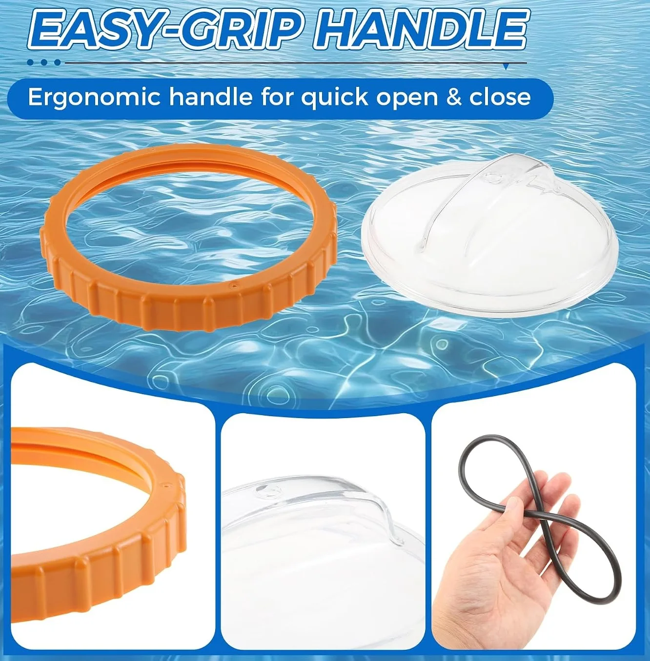 P07018 Lock Ring Nut + P07019 Clear Strainer Lid 3*P6563 O-Ring Seal Kit for Bestway Flowclear 58486 58497 58499 1000/1200/1500
