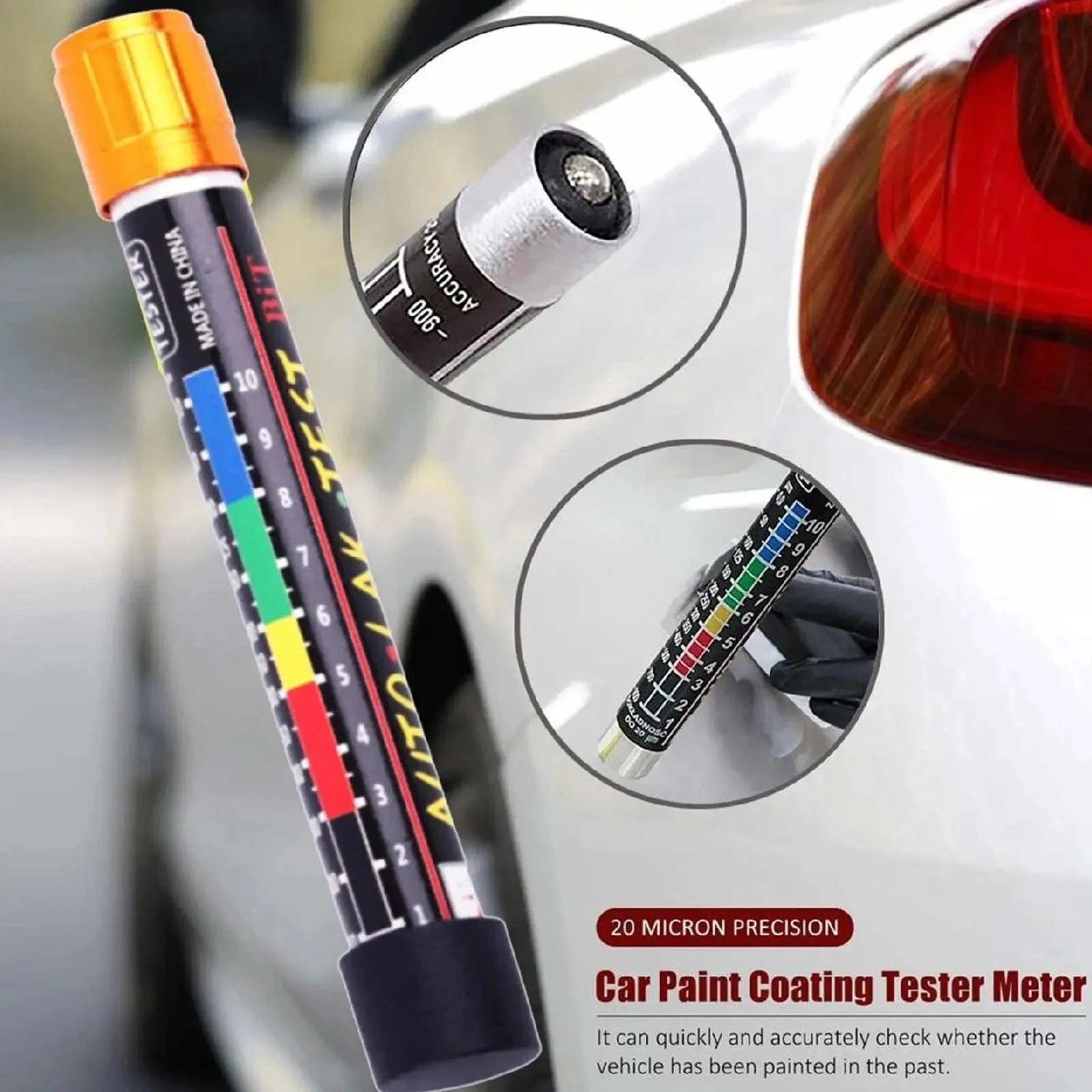 0-520µm Paint Depth Gauge Tester Magnetic Tip Car Varnish Putty Thickness Measurer Color Scale Automotive Diagnostic Tool