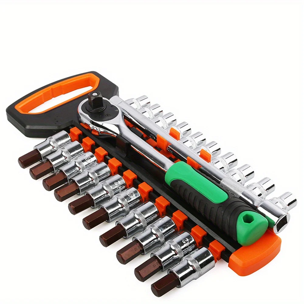 1pc Wrench Quick Ratchet Wrench Multifunctional Car and Motorcycle Maintenance Tool Storage Bracket