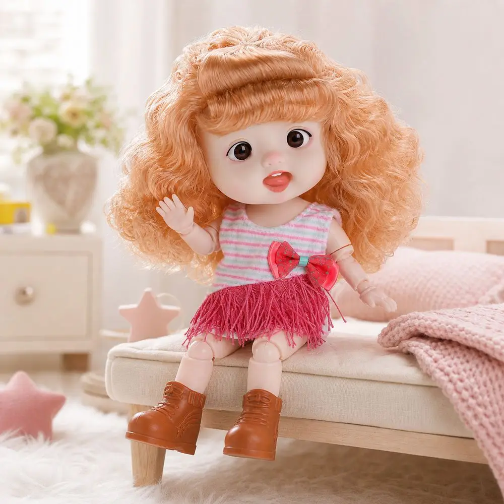 28cm 1/6 Scale Multi Joint Doll Cute Emoticon Face 19 Joints Movable Cute Emoticon Doll Dress-Up Feature Fashionable Baby Doll