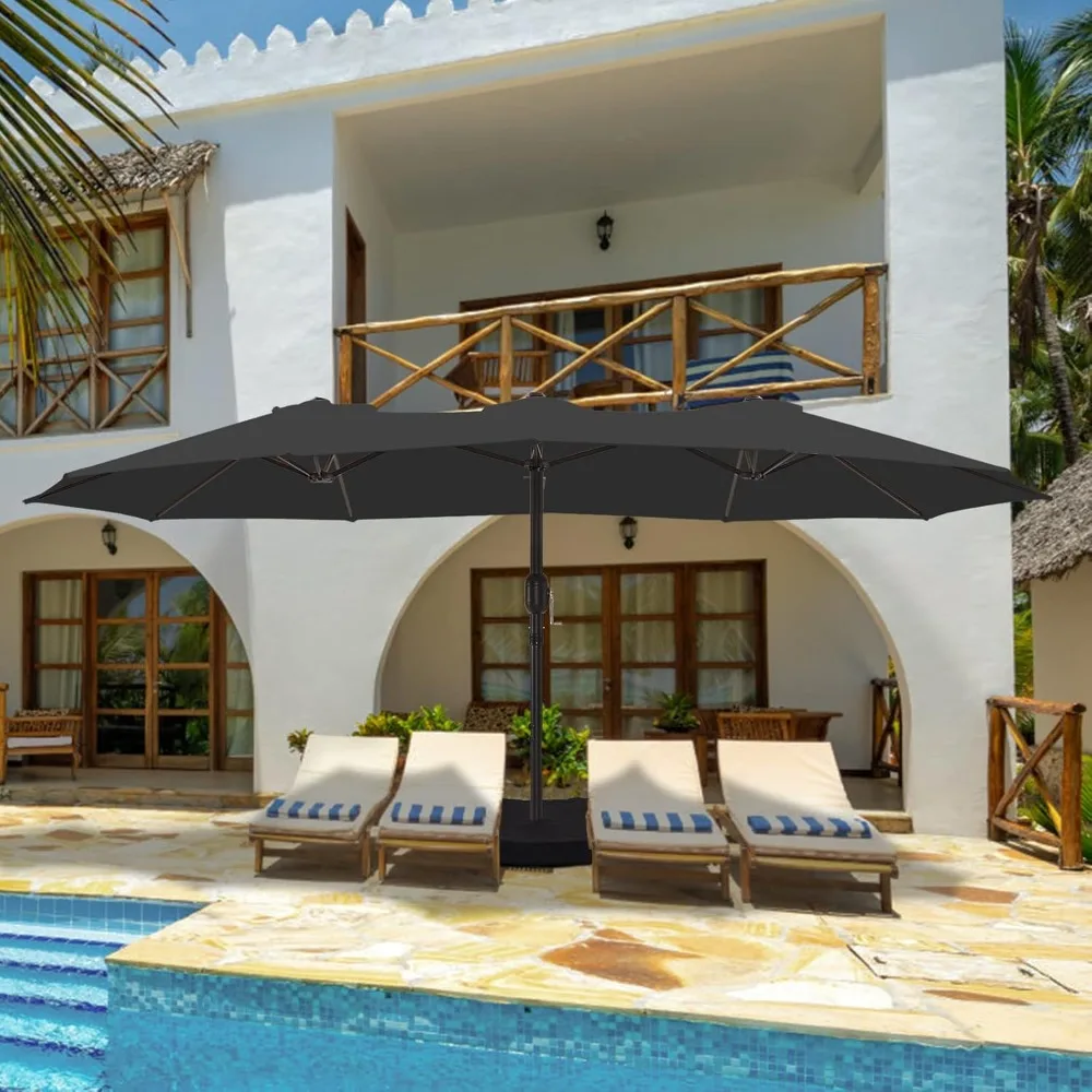 

15ft Large Patio Umbrellas with Base Included, Outdoor Double-Sided Umbrella with Crank Handle, Powerful UV Protective, for Poo