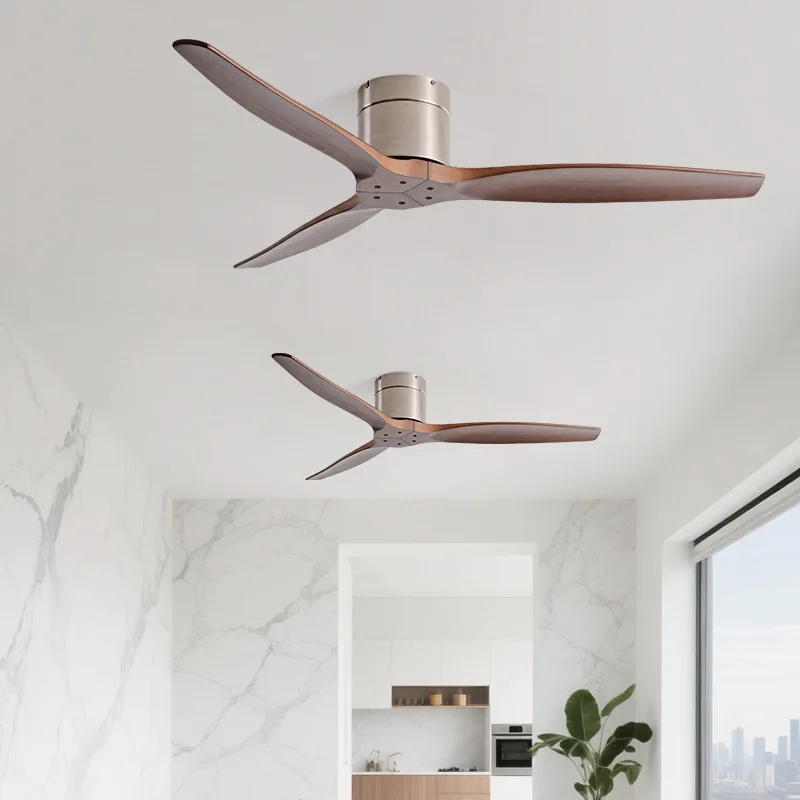 Silent Energy-Saving Ceiling Fan Lights Conference Room Cafe Solid Wood Ceiling No Light Fan Minimalist Ceiling Fan LED Lighting