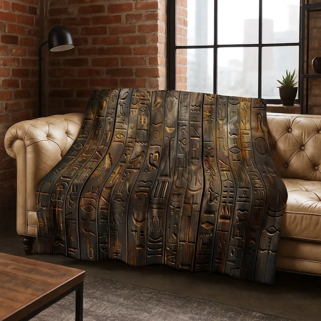 Ancient Egyptian Hieroglyphic Symbols Carved Murals Flannel Blanket,Cozy Soft Throw Blanket for Home Bedroom Bed Sofa Cover Gift