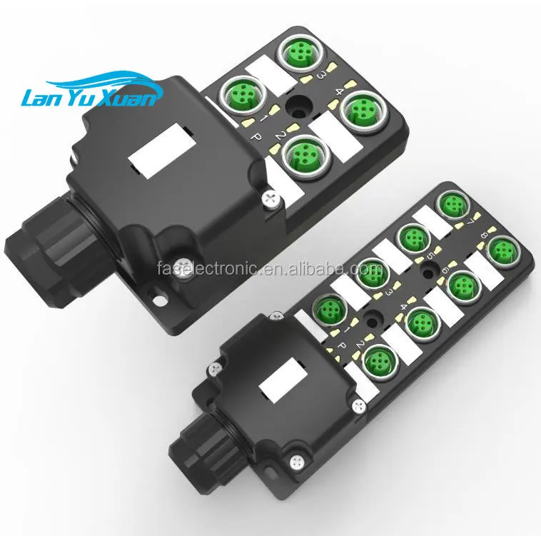 8 pin 6 ports M12 small terminal connecting junction box without cable customized wire length