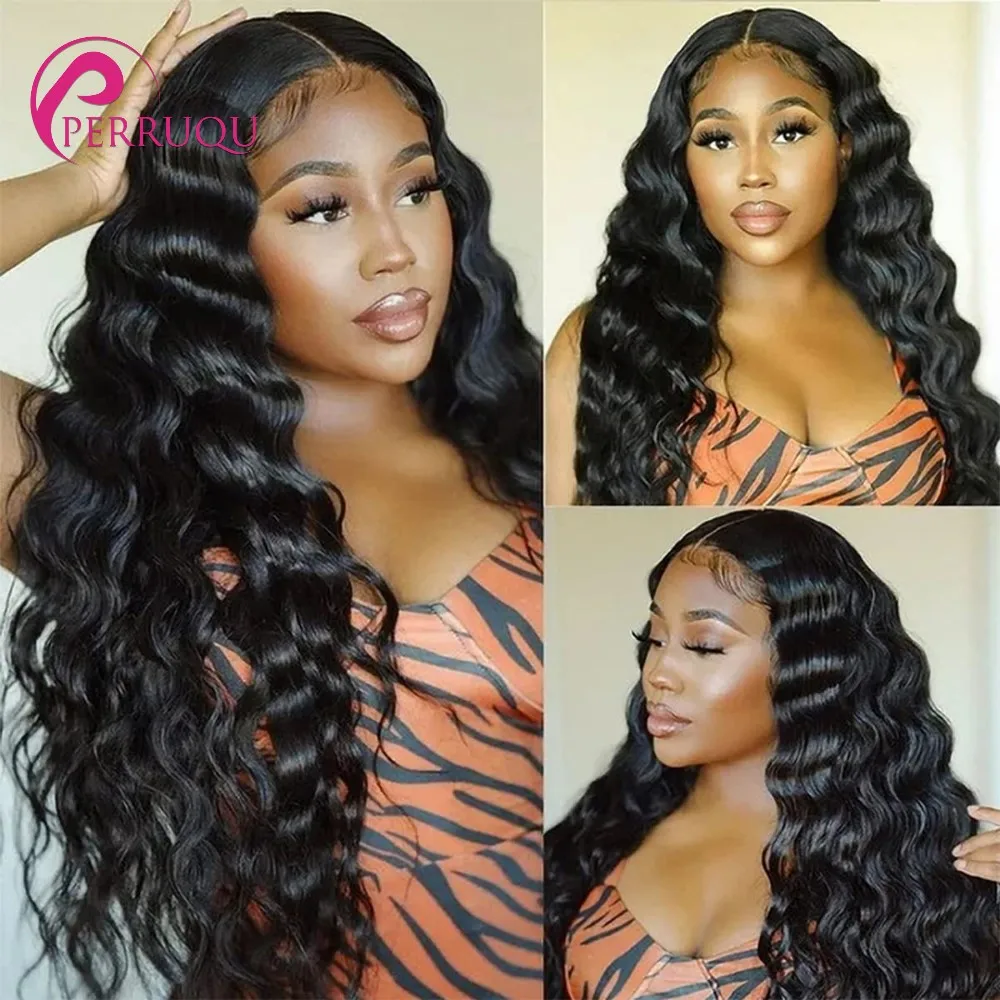 Loose Deep Wave Lace Front Perucas para mulheres negras, cabelo humano sem cola, pré arrancado com cabelo de bebê, 40 pol