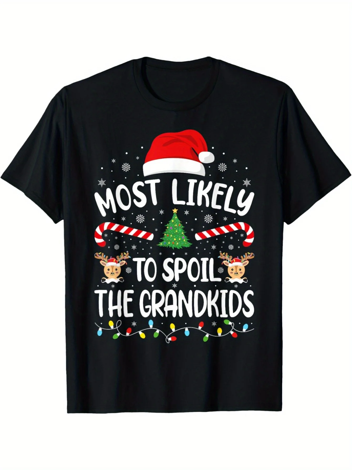 

Spoil The Grandkids Tee, Black Cotton, Santa Reindeer Family Holiday Tee