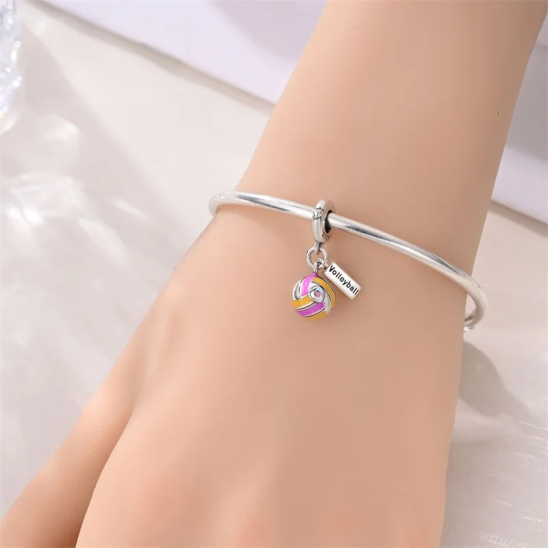 925 Sterling Silver Active Volleyball Charms Pendant Fit Original Bracelet DIY Women Engagement Jewelry Gift