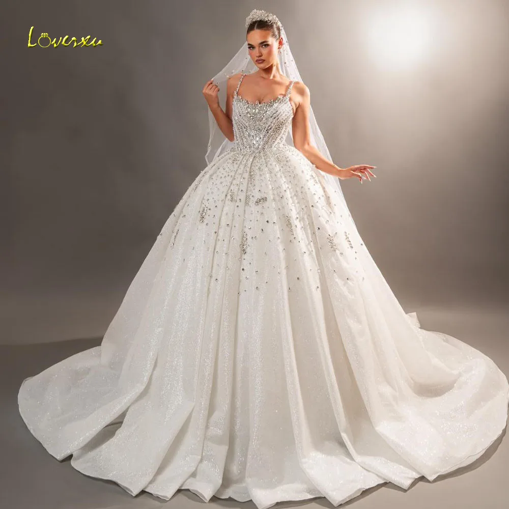 Loverxu A-Line Glitter Wedding Dresses Spaghetti Straps Vestido De Novia Lace Sequined Pearls Exquisite Custom Made Bridal Gowns