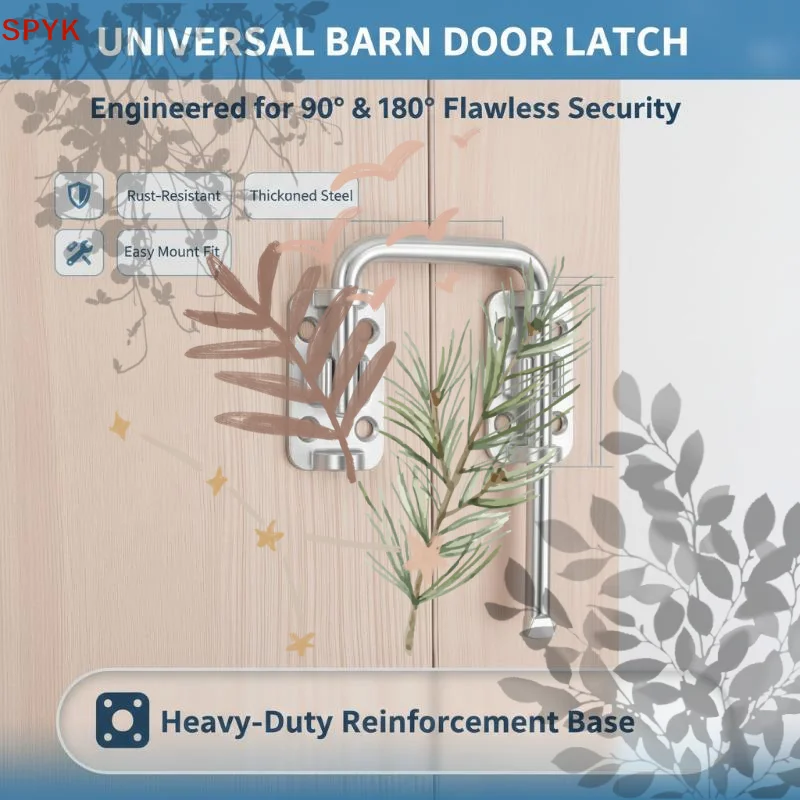 Stainless Steel Sliding Door Latch Punch Free Installation Universal Adjustable Angle For Barn Doors Cabinets Closets Home Use