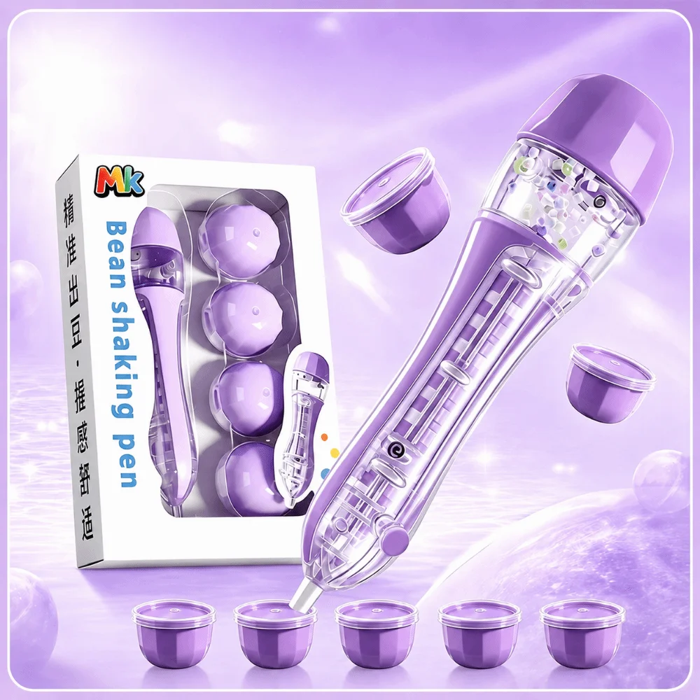 Press Type Perler Bead Shaking Pen Ergonomic with 5 Replaceable Bead Storage Pods DIY Fuse Bead Helper Tool Bead Release Pen