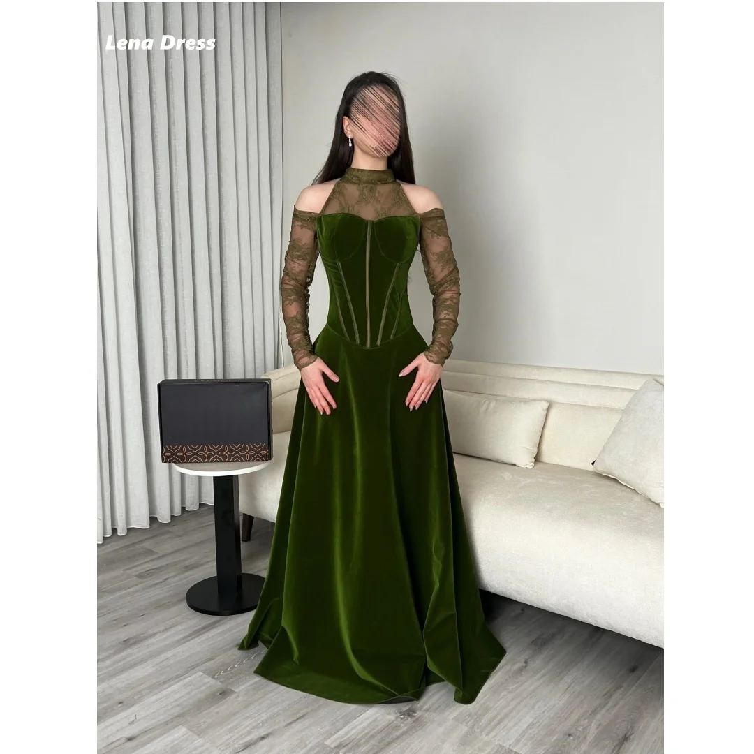 

Роскошные вечерние платья Lena для особых случаев: элегантное зеленое платье с круглым вырезом и длинными рукавами для торжественных мероприятий