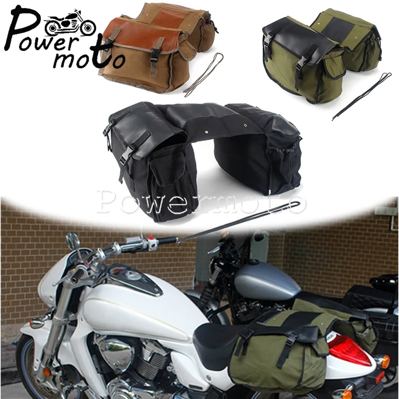 

New Durable Canvas Leather Motorbike Sice Saddlebag Cool Saddle Bags Waterproof Canvas Panniers Bag For Suzuki Harley Sportster