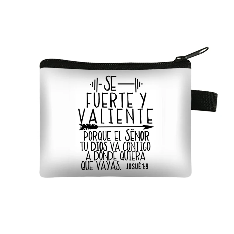 French / Spanish Bible Verse Purse Purseversículo De La Biblia Francesa Wallets Dios Cristiano Key Credit Card Holder Coin Bag