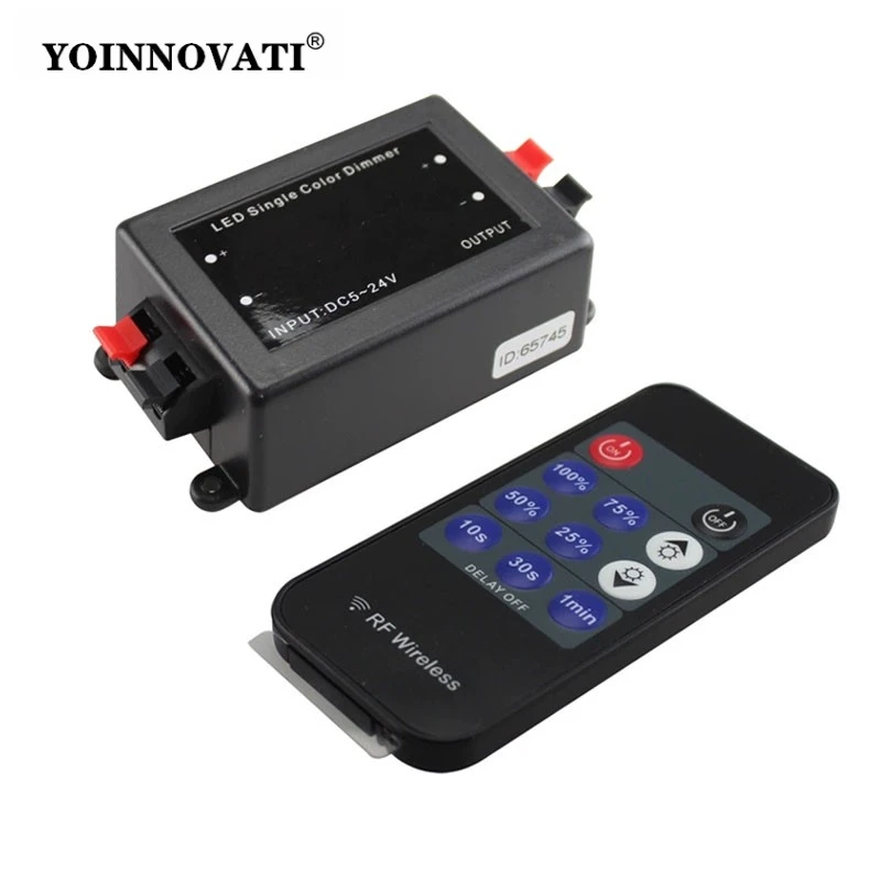 Single Color LED Dimmer 11Key Wireless RF Remote Control Kit 8A Controller for 5050/2835 LED Strip Lights Brightness Adjustment