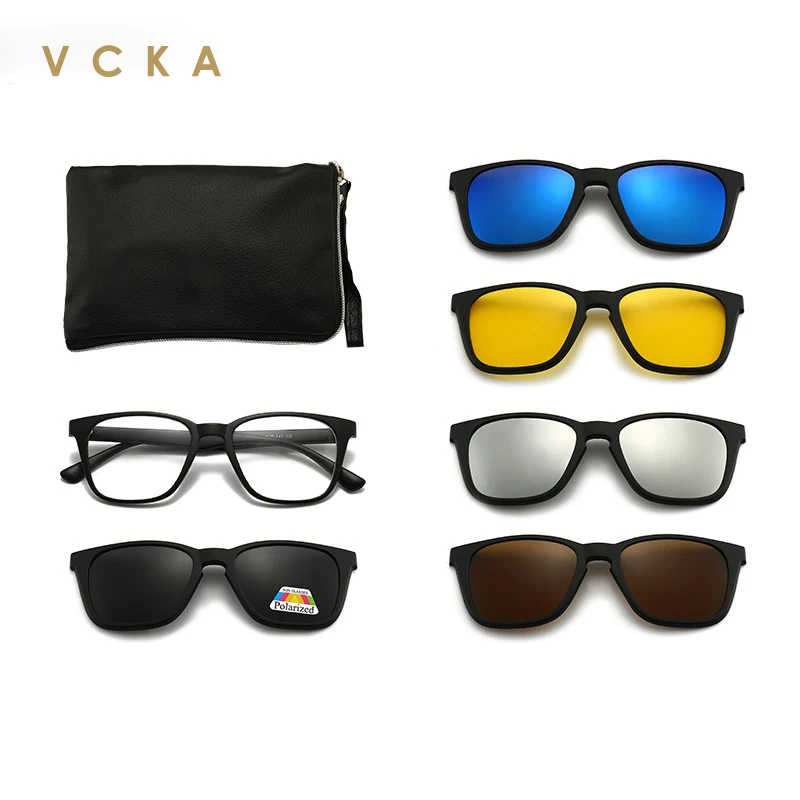 VCKA Polarized Sunglasses Five-in-one Clip-on Mirror Riding a Variety of Glasses Colorful Fashion Myopia Frame Square Eyewear