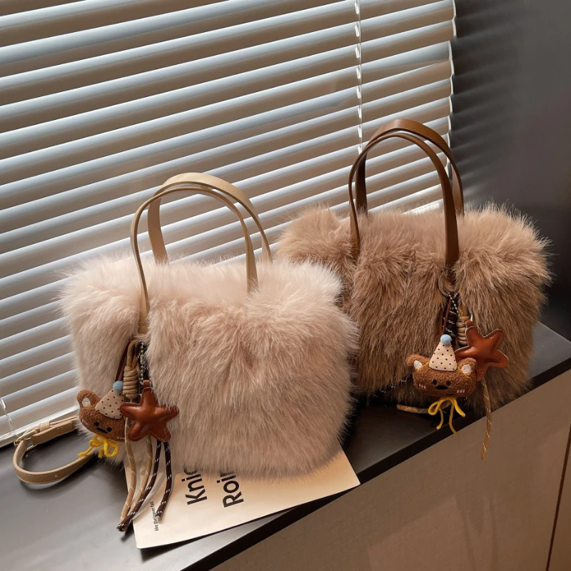 

Retro Faux Fur Handbag Small Square Mini Plush Tote Bag Women Winter Shoulder Crossbody Bag Fashion Purse ﻿