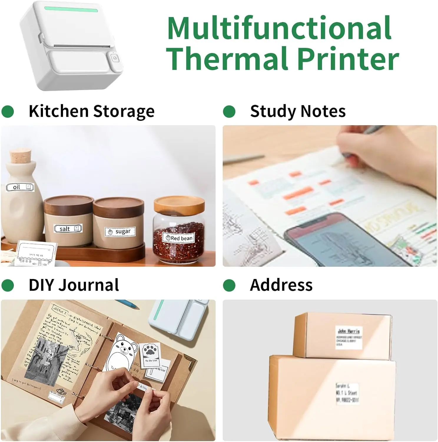 Mini Portabl Printer Inkless Sticker Maker, Free Cut Small Pocket Printer, Portable Thermal Printer for Photo Journal Notes Memo