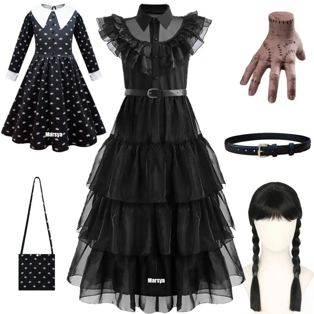 Mercredi loween Cosplay Costume Dr enfants adulte Ins Sle tissu doux t-shirt quart Sve a-ligne Midi Dr vêtements d'automne