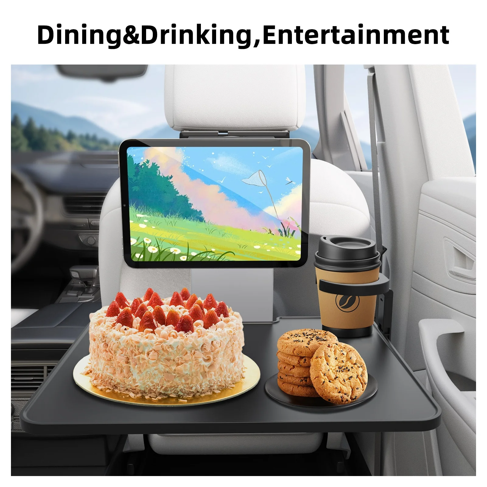Foldable Car Back Seat Tray Laptop Desk Vehicle Table Headrest Bracket Car Cup Phone Holder for Food Writing Working Kids