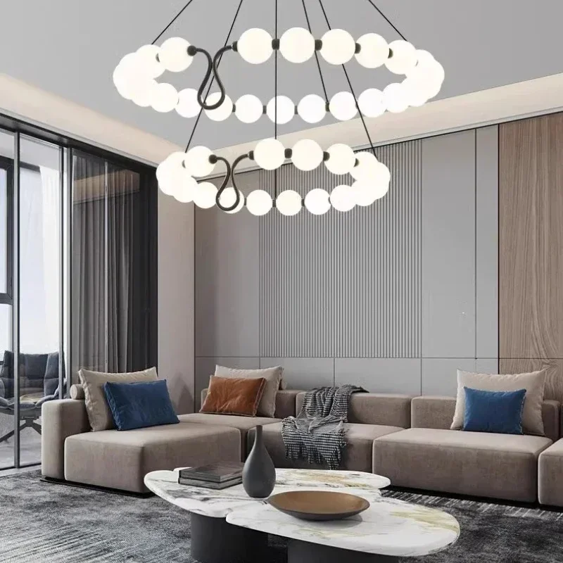 American Minimalist Magic Bean Acrylic Ball Led Chandelier Ceiling lustre For Restaurant Living Dining Table Bedroom Hotel Lobby