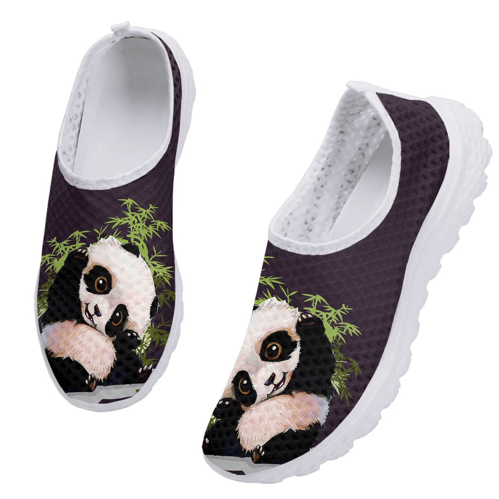 INSTANTARTS Cute Panda Bamboo 3D Printing Women\'s Shoes Comfortable And Breathable Summer Shoes Mesh Sneakers Slip On Shoes