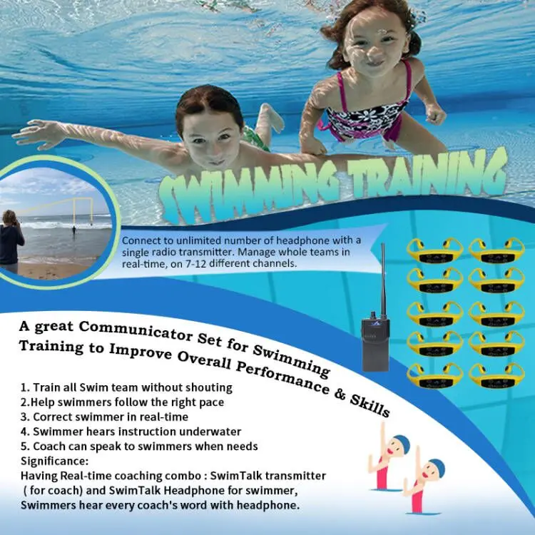 ระบบฝึกสอนว่ายน้ํา Communicator 1 Walkie Talkie 10 H904 Bone Conduction หูฟัง Swimtalk