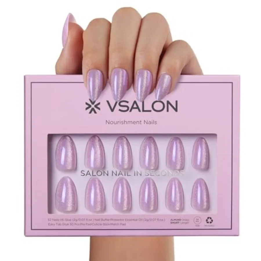 

Press on Nails Короткие миндалевидные фиолетовые блестящие ногти «кошачий глаз» для женщин Многоразовые непрозрачные мягкие гелевые накладные ногти с клеем Кутикула Oi